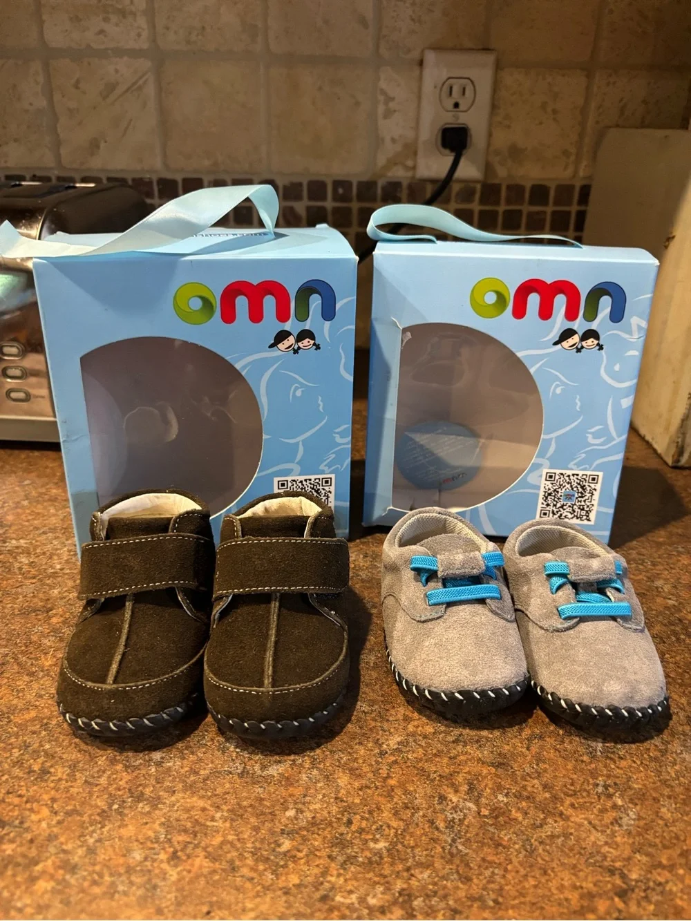 Kids Suede Moccasin Shoes - Brown and Gray